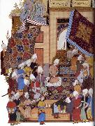 Shaykh Muhammad Joseph,Haloed in his tajalli,at his wedding feast USA oil painting artist